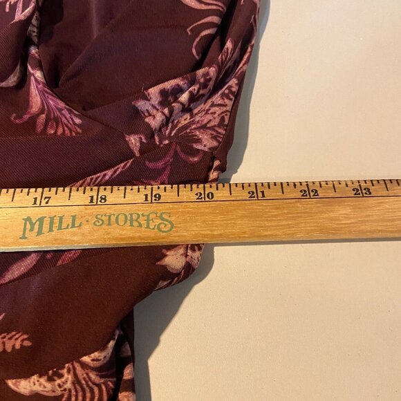 Chaps Women XL Floral Faux Wrap Dress Knee Length V Neck Burgundy Half Sleeve - Picture 7 of 10